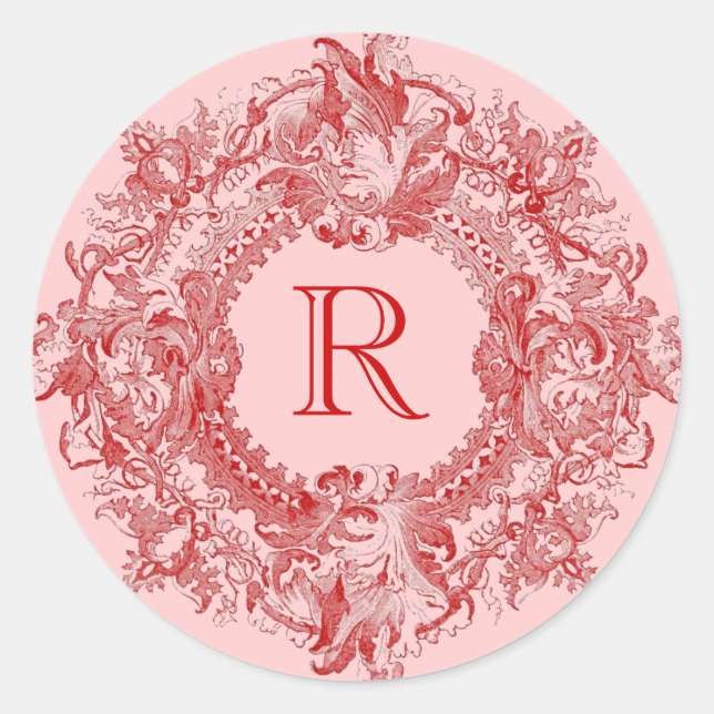 Vintager Verzierter Roter Blüh Kranz Runder Aufkleber (Vorderseite)