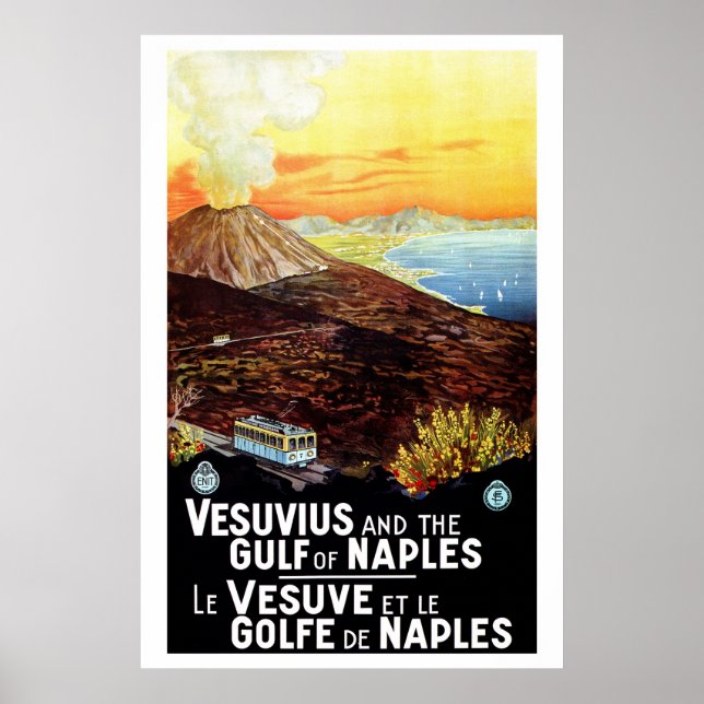 Vintager Vesuv Golf von Neapel Italienische Reise Poster (Vorne)