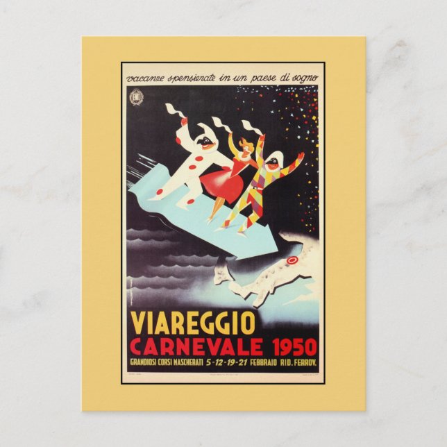 Vintager Viareggio Karneval Italienischer Reisepla Postkarte (Vorderseite)