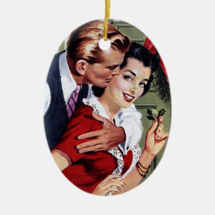 Vintager Vierzigerjahre Weihnachtsdruck Keramik Ornament