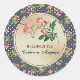 Vintager viktorianischer Blumen-DIY Umbau-goldener Runder Aufkleber