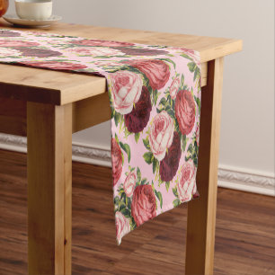 Vintager Viktorianischer Cabbage-Rose-Tischläufer Kurzer Tischläufer
