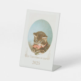 Vintager Viktorianischer Coquette Weihnachtskatze Sockelschild