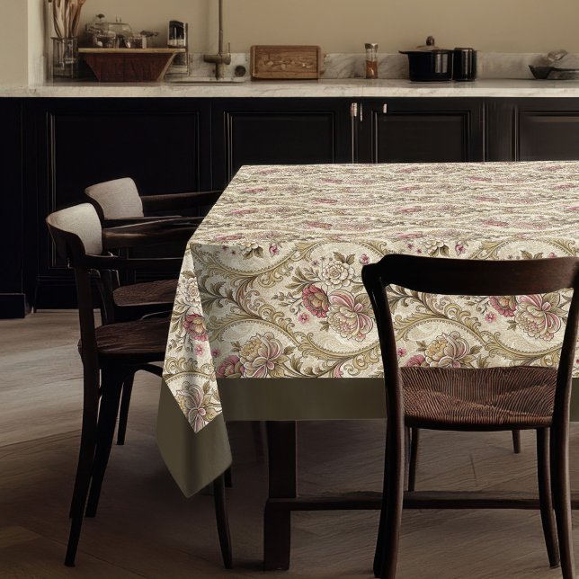 Vintager Viktorianischer Damast Feine wirbelnde Bl Tischdecke (Vintage Victorian Damask Delicate Swirling Floral Tablecloth)