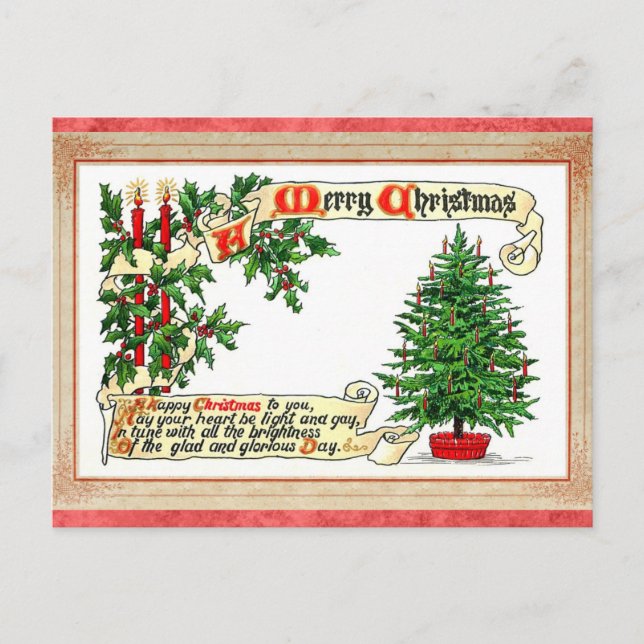 Vintager Viktorianischer froher Weihnachtsbaum Postkarte (Vorderseite)