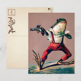 Vintager Viktorianischer Frosch mit Gun Postcard Postkarte