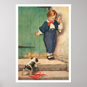 Vintager Viktorianischer Junge, Puppy Art Print Po Poster