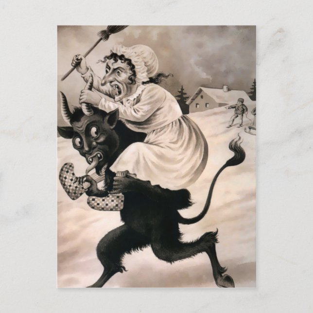 Vintager Viktorianischer Krampus Postkarte (Vorderseite)