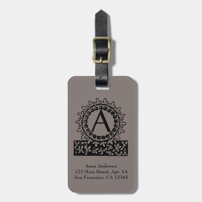 Vintager Viktorianischer Monogramm Buchstabe A Gepäckanhänger (Vorderseite vertikal)
