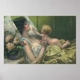 Vintager Viktorianischer Muttertag, Mama mit Baby Poster