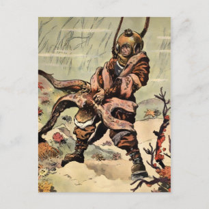 Vintager Viktorianischer Oktopus-Taucherkampf Postkarte