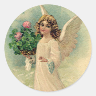 Vintager Viktorianischer Osterangel mit Blume Runder Aufkleber