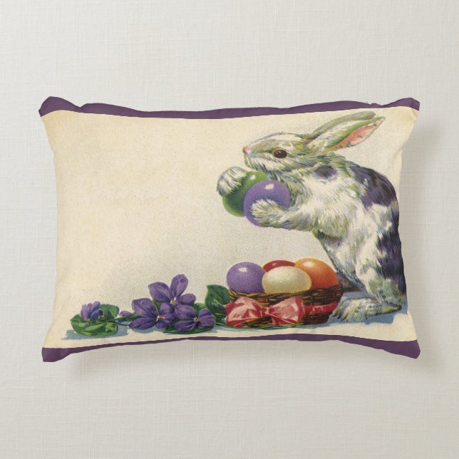 Vintager Viktorianischer Osterhase, Blume und Eier Dekokissen (Vorderseite)