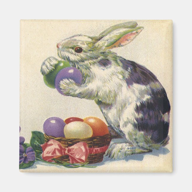 Vintager Viktorianischer Osterhase, Blume und Eier Magnet (Vorne)