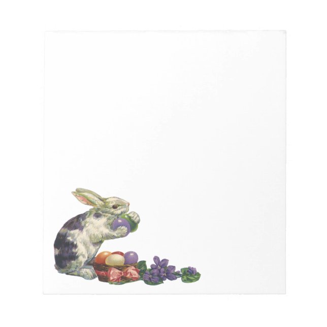 Vintager Viktorianischer Osterhase, Blume und Eier Notizblock (Vorderseite)