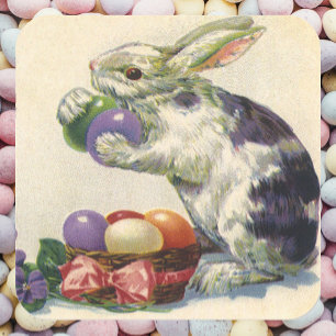 Vintager Viktorianischer Osterhase, Blume und Eier Quadratischer Aufkleber