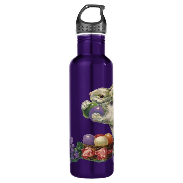 Vintager Viktorianischer Osterhase, Blume und Eier Trinkflasche (Vorderseite)