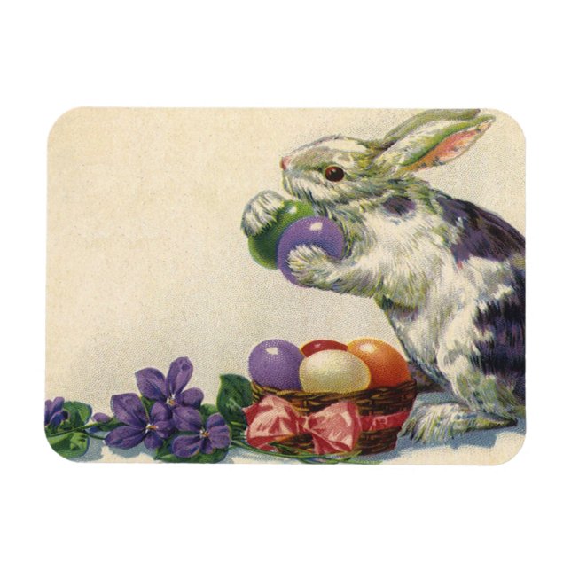 Vintager Viktorianischer Osterhase, Eier und Blume Magnet (Horizontal)