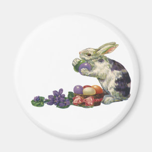 Vintager Viktorianischer Osterhase, Eier und Blume Magnet