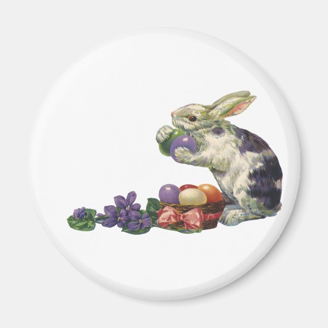 Vintager Viktorianischer Osterhase, Eier und Blume Magnet (Vorne)