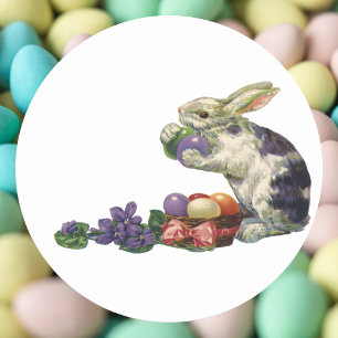 Vintager Viktorianischer Osterhase, Eier und Blume Runder Aufkleber