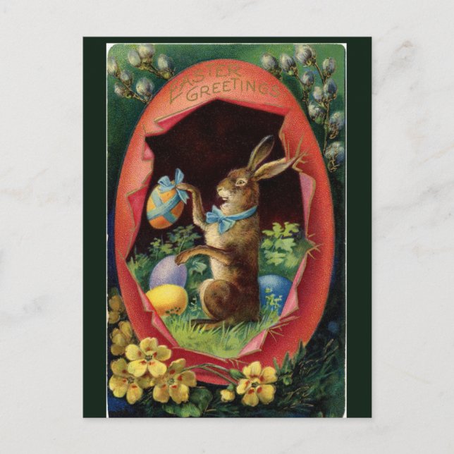 Vintager Viktorianischer Osterhase Postkarte (Vorderseite)