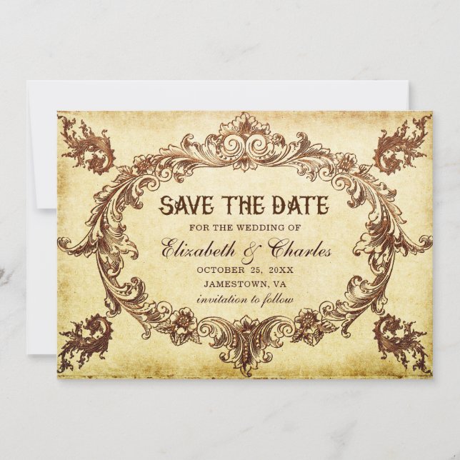 Vintager Viktorianischer Rahmen Hochzeitsszenario  Save The Date (Vorderseite)