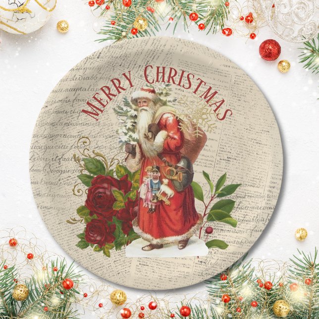 Vintager Viktorianischer Santa Claus Antiquitätend Pappteller (Von Creator hochgeladen)