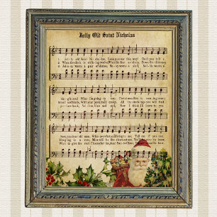 Vintager Viktorianischer Santa Claus Music Score u Poster