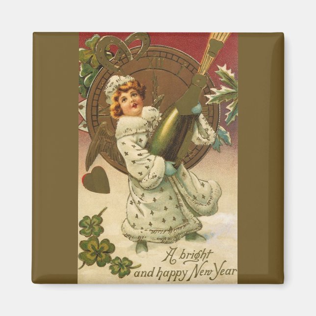 Vintager Viktorianischer Silvester Champagne Angel Magnet (Vorne)