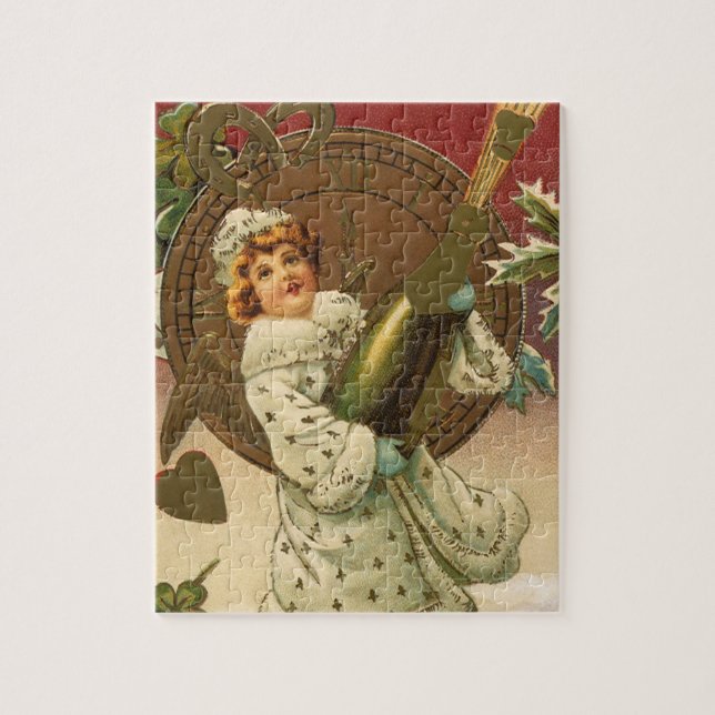 Vintager Viktorianischer Silvester Champagne Angel Puzzle (Vertikal)