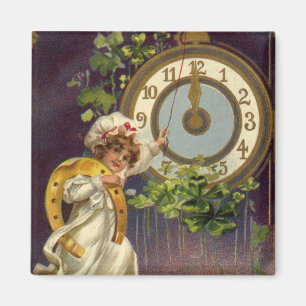 Vintager Viktorianischer Silvester, Uhr um Mittern Magnet