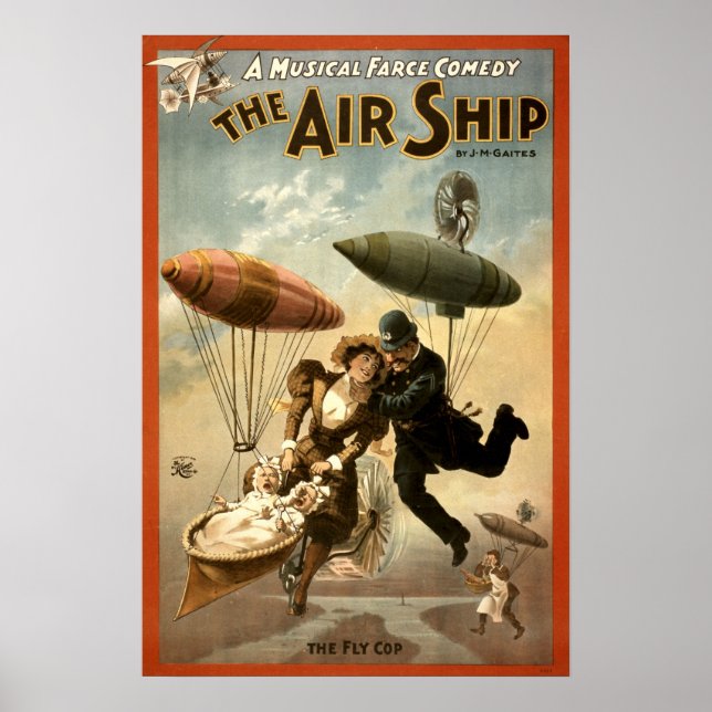 Vintager Viktorianischer Steampunk "The Air Ship" Poster (Vorne)