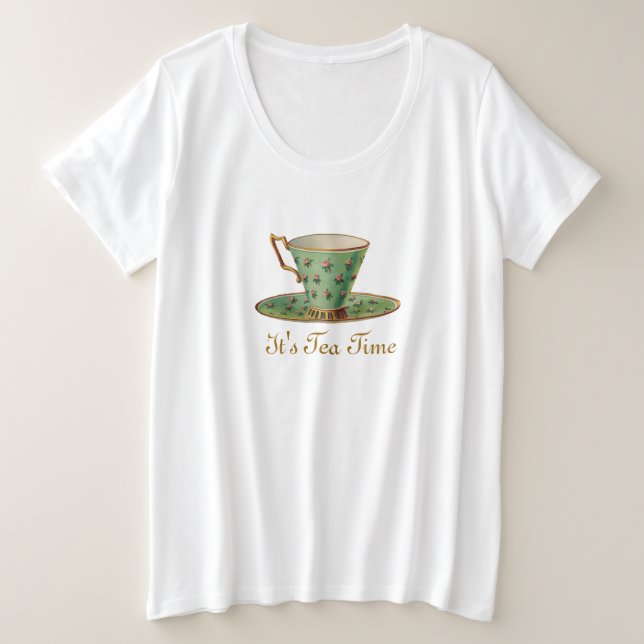 Vintager Viktorianischer Teecup Große Größe T-Shirt (Design vorne)