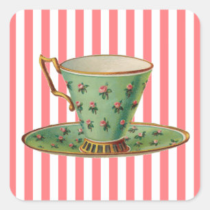 Vintager Viktorianischer Teecup Quadratischer Aufkleber