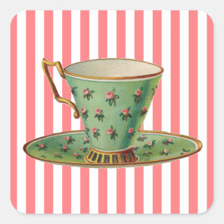 Vintager Viktorianischer Teecup Quadratischer Aufkleber
