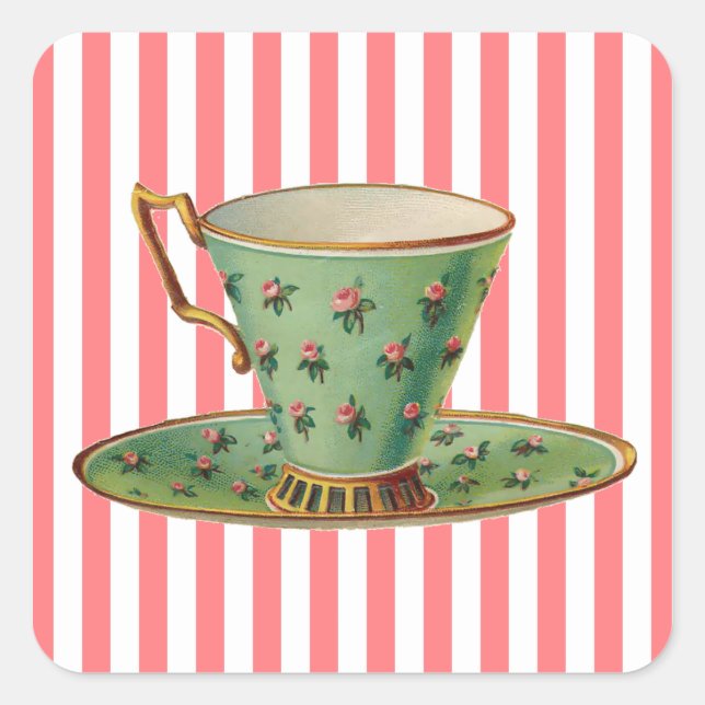 Vintager Viktorianischer Teecup Quadratischer Aufkleber (Vorderseite)