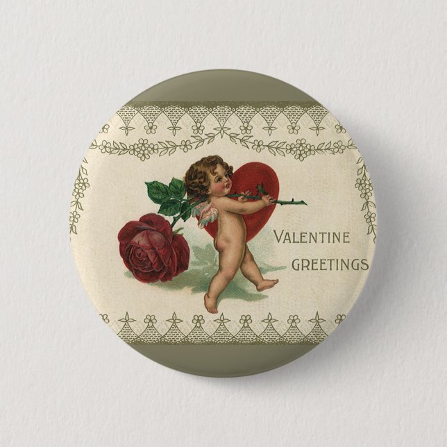 Vintager Viktorianischer Valentinkreub, Rose und H Button (Vorderseite)