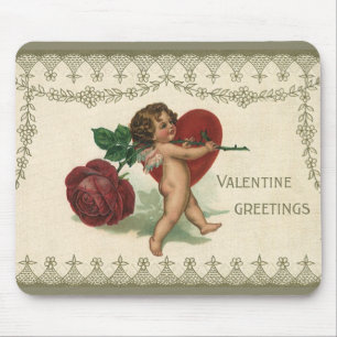 Vintager Viktorianischer Valentinkreub, Rose und H Mousepad