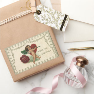 Vintager Viktorianischer Valentinkreub, Rose und H Rechteckiger Aufkleber