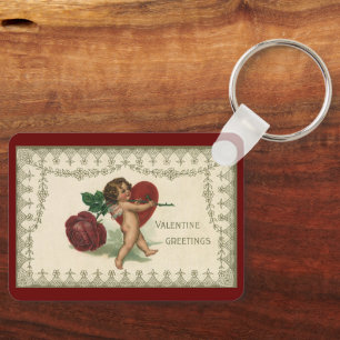 Vintager Viktorianischer Valentinkreub, Rose und H Schlüsselanhänger