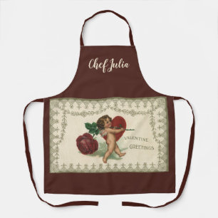 Vintager Viktorianischer Valentinkreub, Rose und H Schürze