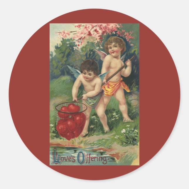 Vintager Viktorianischer Valentinstag, Angebot der Runder Aufkleber (Vorderseite)
