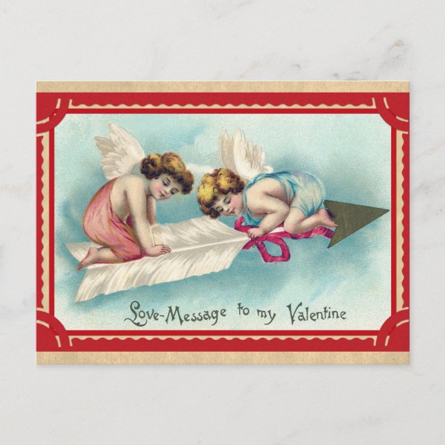 Vintager Viktorianischer Valentinstag Angel Cherub Postkarte (Vorderseite)