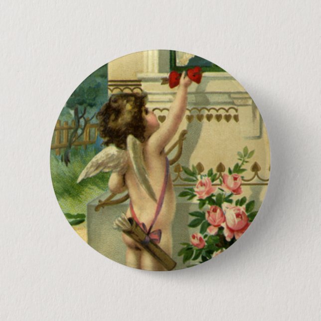 Vintager Viktorianischer Valentinstag, Angel Herz Button (Vorderseite)