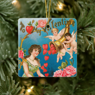 Vintager Viktorianischer Valentinstag Angels & Her Keramikornament
