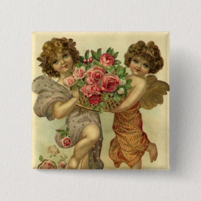 Vintager Viktorianischer Valentinstag, Angels Rose Button (Vorderseite)