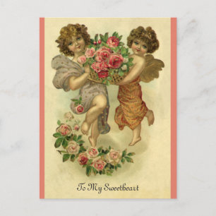 Vintager Viktorianischer Valentinstag, Angels Rose Feiertagspostkarte
