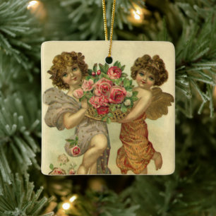 Vintager Viktorianischer Valentinstag, Angels Rose Keramikornament