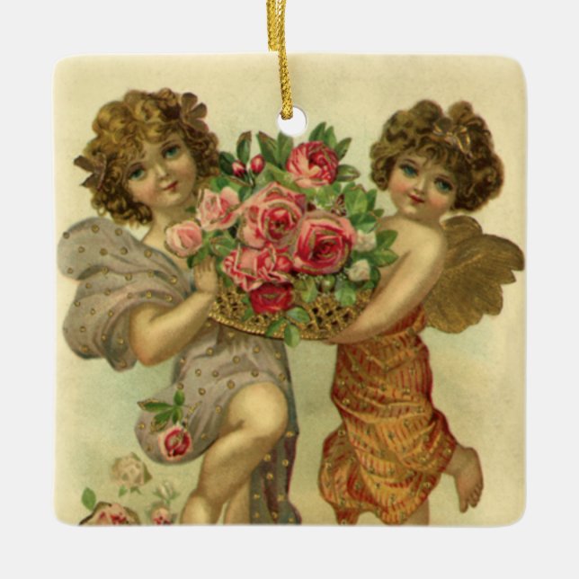 Vintager Viktorianischer Valentinstag, Angels Rose Keramikornament (Vorderseite)
